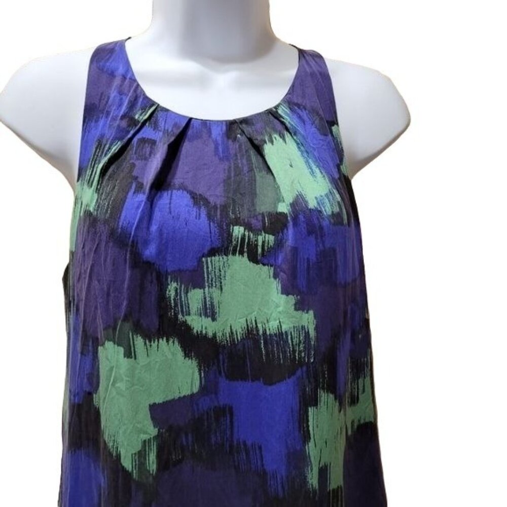 Calvin Klein Womens Size 6 100% Silk Shift Dress Sleeveless Blue/Green Racerback - Picture 2 of 7